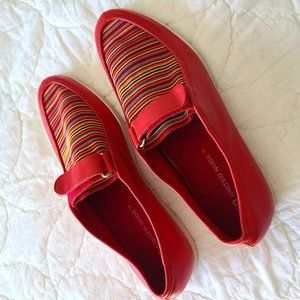 United Nude Red Leather Loafers With Velcro Strap